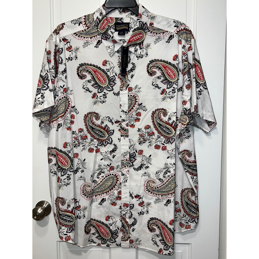 NWT Cremieux Premium Denim Mens 3XB White Paisley Floral Stretch Button Up Shirt
